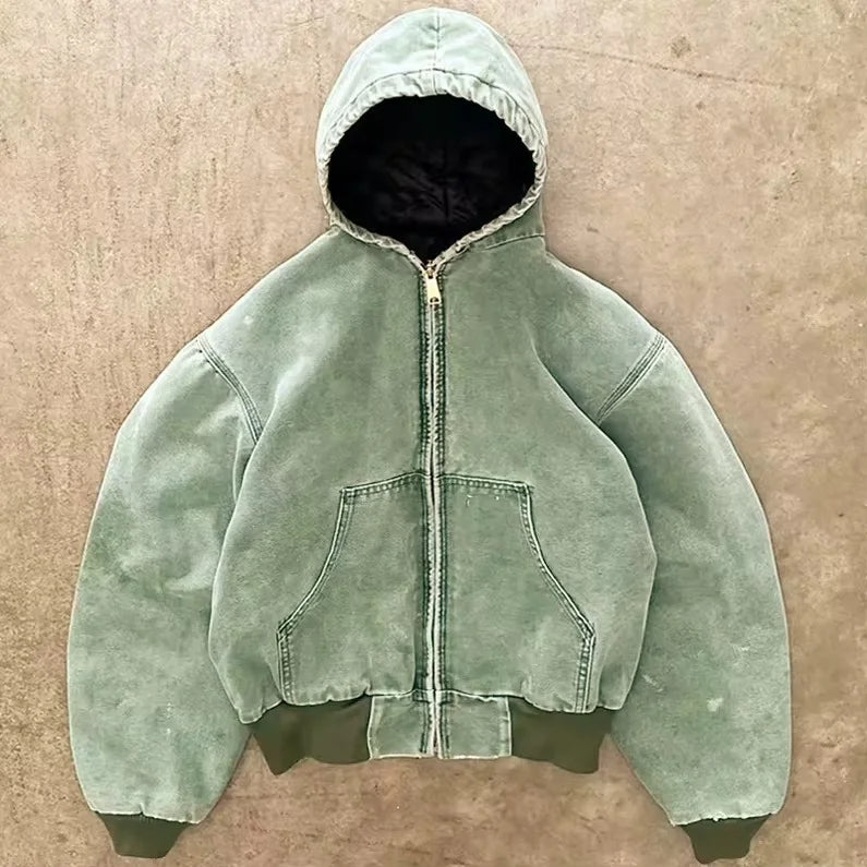 Custom Men's 100% Cotton 330/430gsm Acid Washed Zip Hoodie Jackets Oversized Streetwear Eco-Friendly Customized Logo for Winter