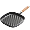 Cast Iron Factory Direct Sale 22cm Wooden Handle Cast Iron Steak Frying Pan Pre-seasoned Non Stick Steak Griddle for Home Coook