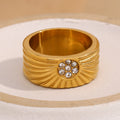 Dreamshow Sunburst Zircon Ring 18k Gold Plated Jewelry Fashion Signet Ring Anti Tarnish Jewelry Stainless Steel Ring
