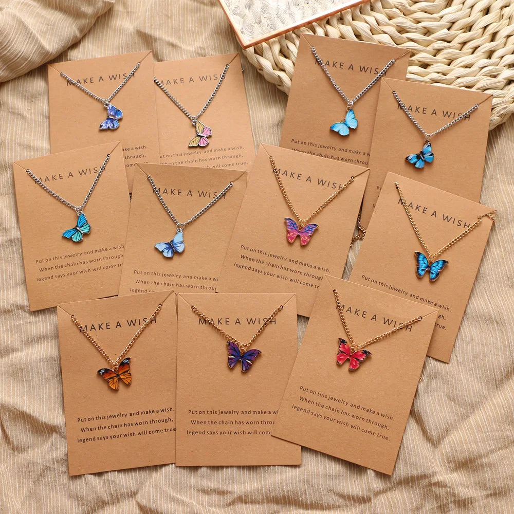 Hot Selling Gold Plated Charm Cofourful Crystal Pendant Resin Small Butterfly Necklace for Women Xmas Gift