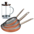 Set of 3 San Ignacio frying pans (18 22 26cm) made of pressed aluminum suitable for induction hobs + Borosilicate glass