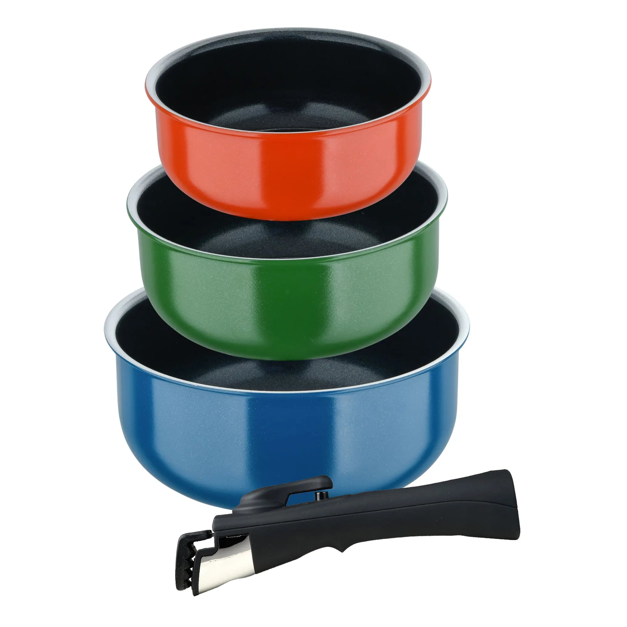 Bergner Click&Cook Set of 3 Saucepans 16/18/20cm Pressed Aluminum in 3 Colors + Removable Handle