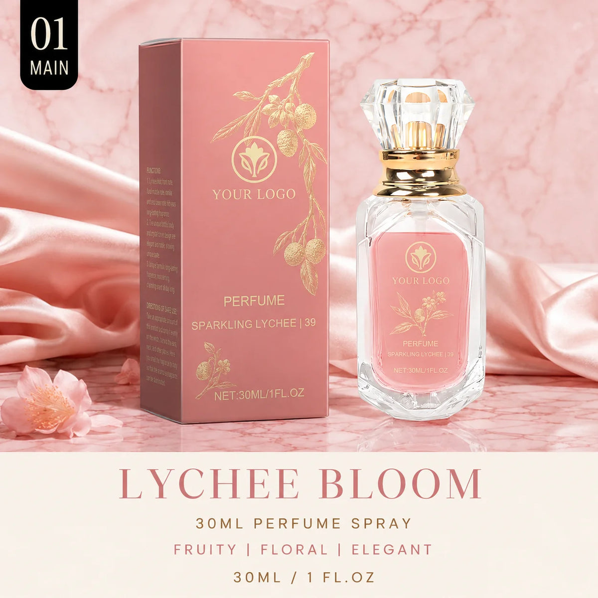 30ml Lychee Jasmine Rose Long Lasting Eau De Parfum Spray Classical Floral Fruity Glass Bottle Low MOQ Private Label OEM/ODM MegaBDM
