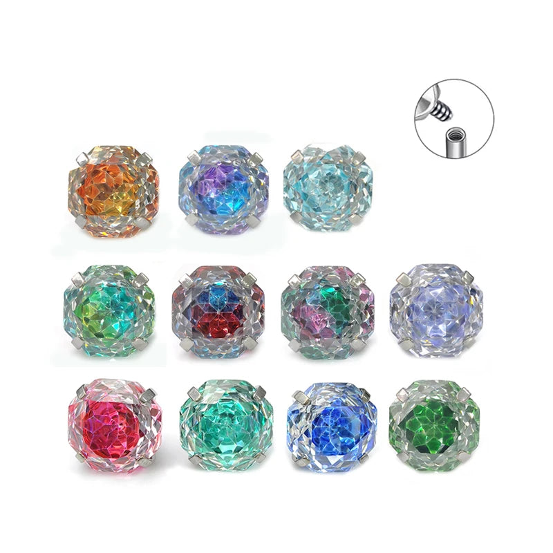 New Children's Wedding Titanium Labret Piercing Gradient Fireworks Zircon Brilliant Cut Rose Cut Cartilage Conch Piercing