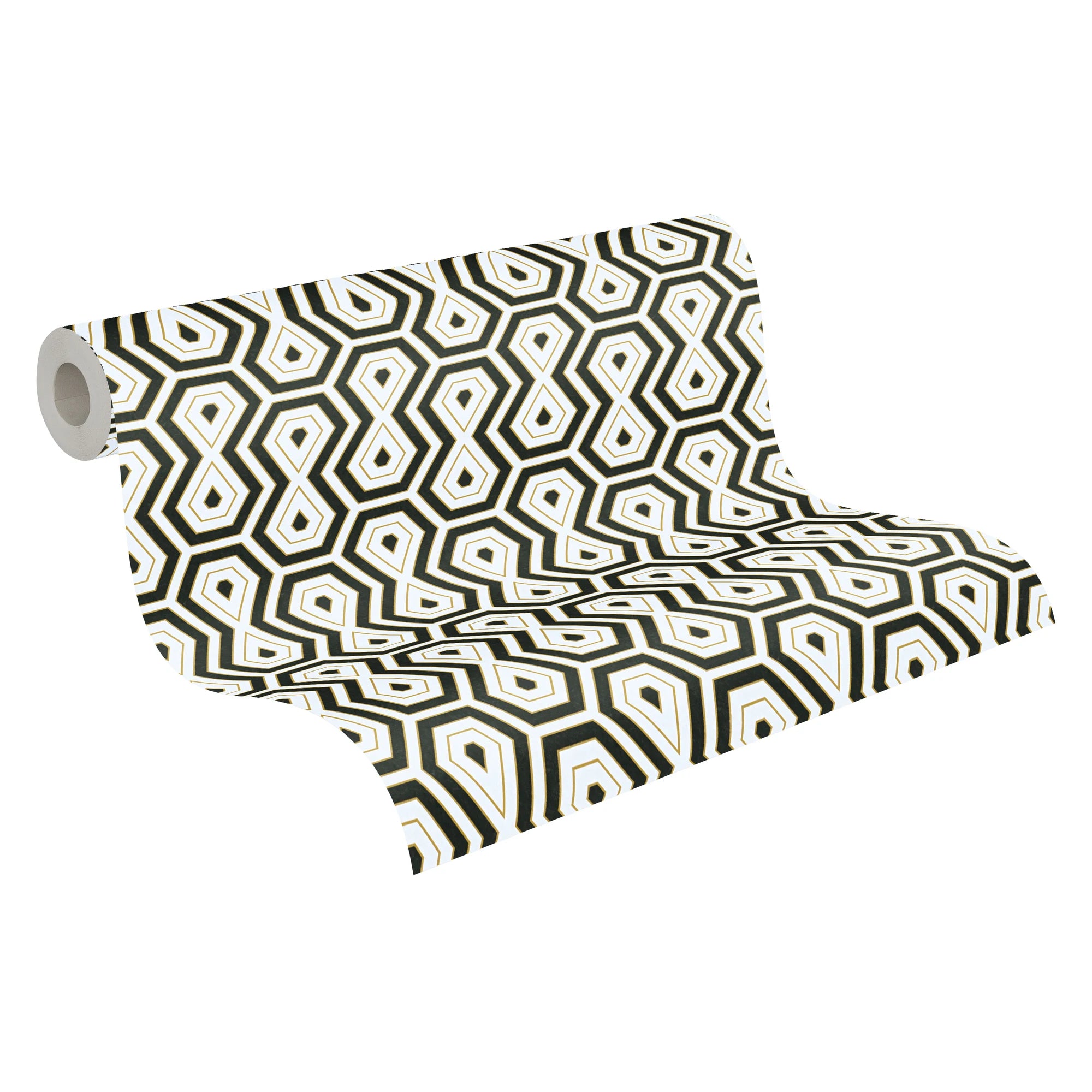 Made in Germany - Luxury Wallpaper rolls Retro Vintage White Black Gold Non Woven Contract Wallpaper Geometric - 1005 x 053 m
