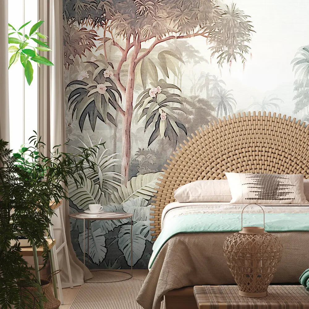Germany Made Modern Jungle Plants Photo Wallpaper Mural Brown Blue Green Non Woven Vinyl Highly Wash-Resistant Dining Bedroom
