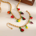 Fruit Series Female Stainless Steel Bracelet Necklace Fresh Sweet Grape Lemon Beaded Collarbone Chain Set Gold Plated Trendy