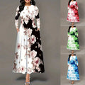 2025 Autumn Crewneck Long-sleeve Printed Pocket Cinched-waist Flared Designer Long Dress for Women