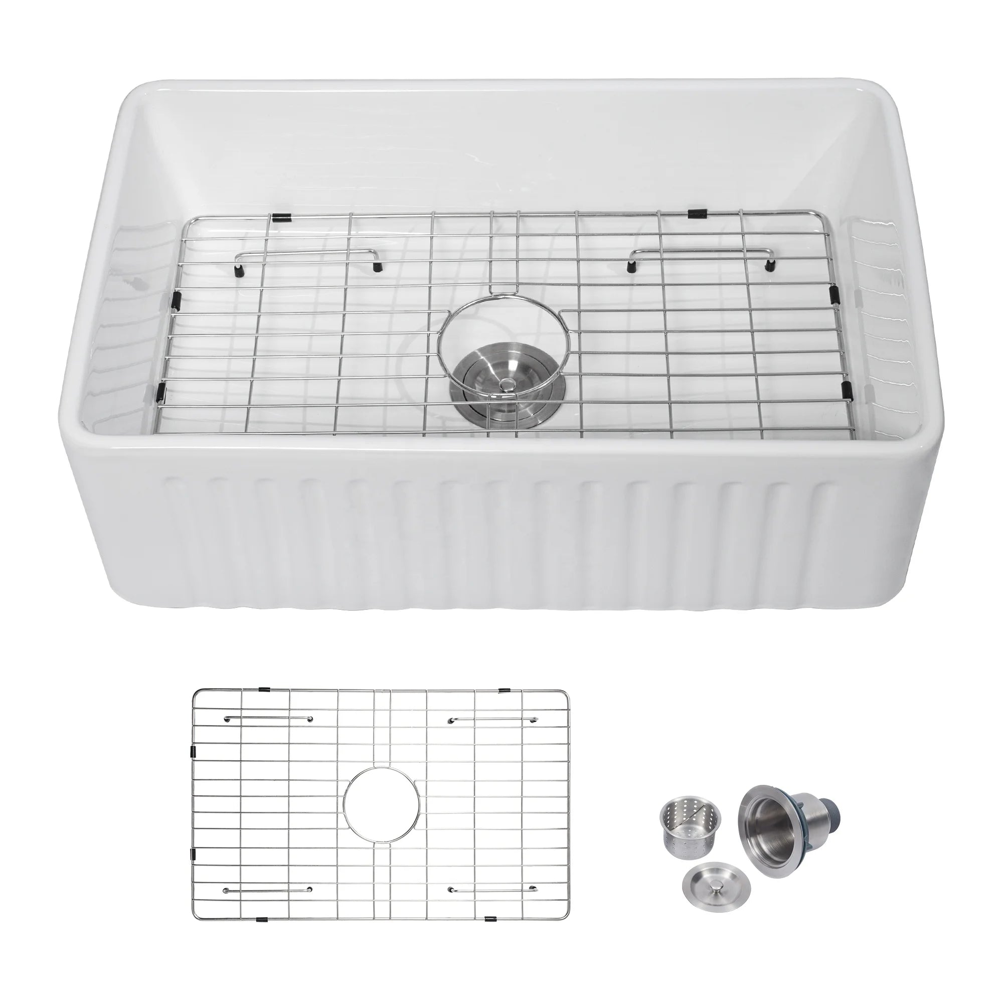 Sarlai 30 Single Bowl- White Farmhouse Sink Ledge Workstation Apron Front Ceramic Porcelain White Farmhouse Sink