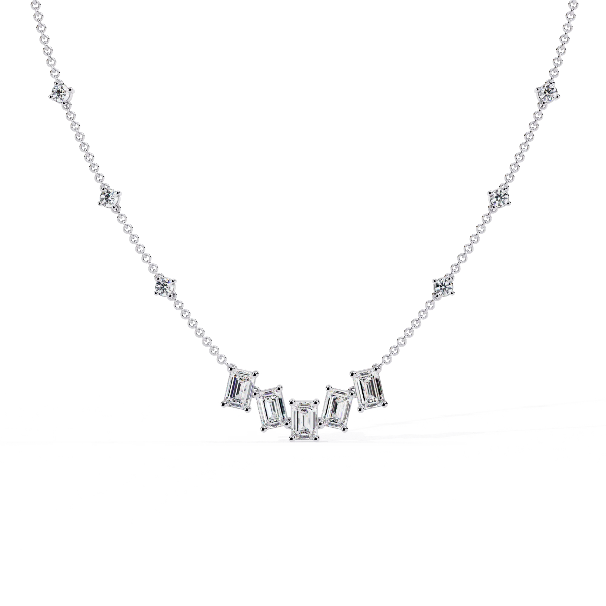Five Stone Emerald Cut Lab Grown Diamond Classic Car Necklace for Women Lightweight 14K Gold Plated Gift Fine Jewelry