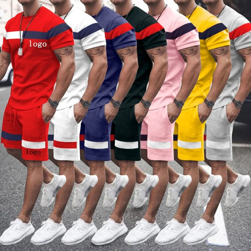 2026 Wholesale Wholesale Custom Tracksuits Plus Size 5XL Men'S Striped Round Neck Fitness Men'S Short Sets for Men