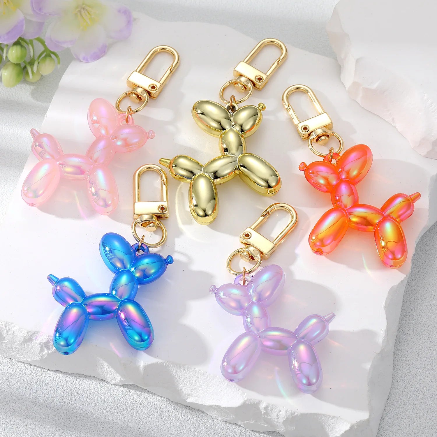 Fashion Cartoon Balloon Dog Keychains Cute Resin Acrylic Key Ring for Women Men Colorful Bag Car Key Pendant
