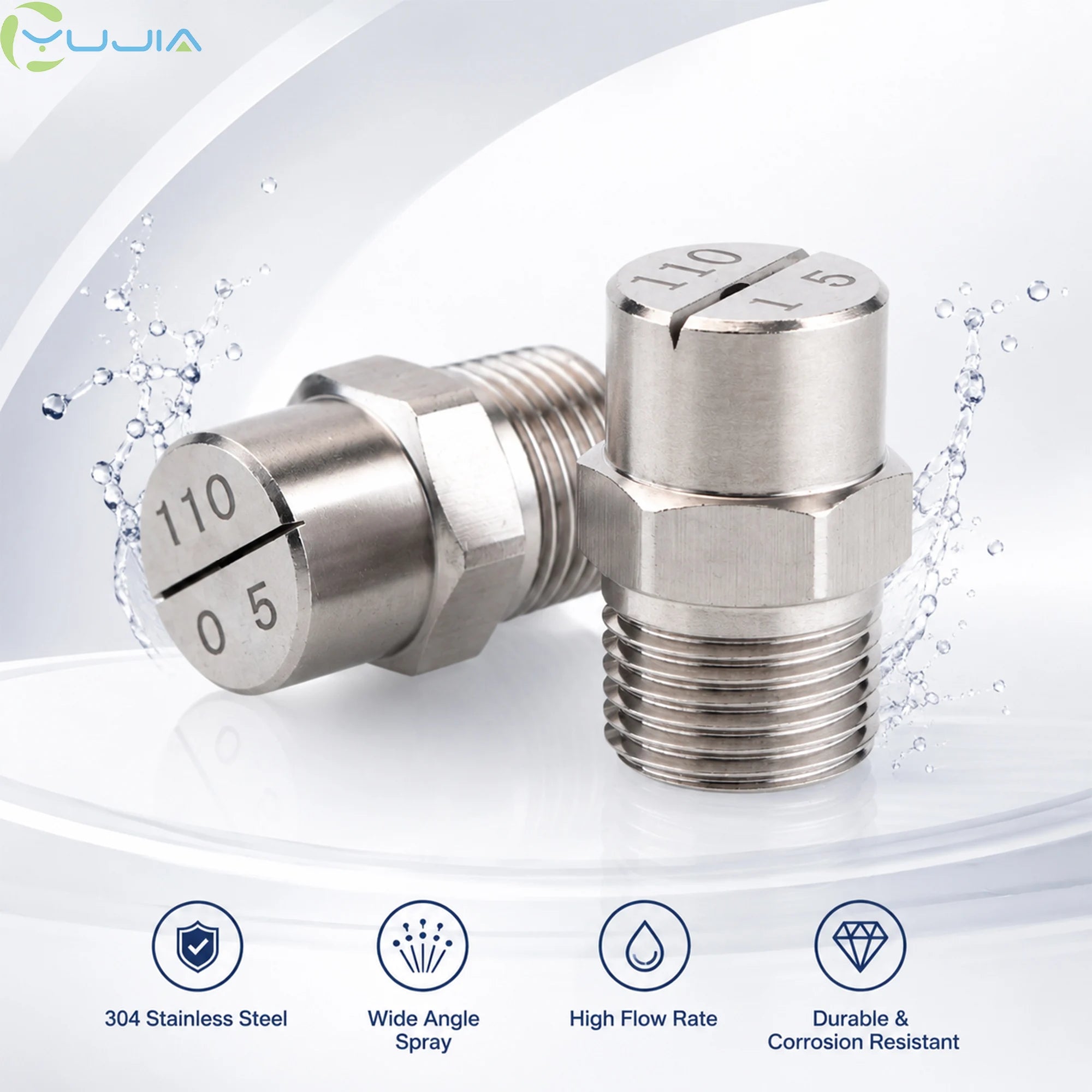 BSPT 1/2" 304SS 110° Vee Jet Flat Fan Cleaning Nozzle for Industrial Washing & Surface Cleaning
