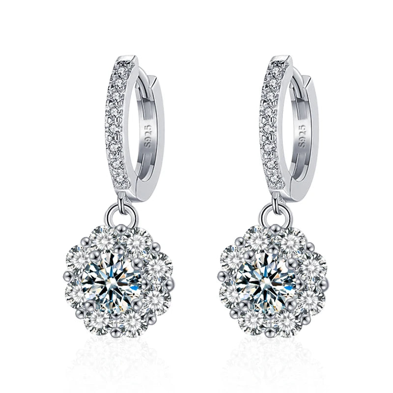XEZ048 Fashion S925 Sterling Silver Gemstone Moissanite Luxury Fine Jewelry 05 Carat Moissanite Hoop Earring for Women