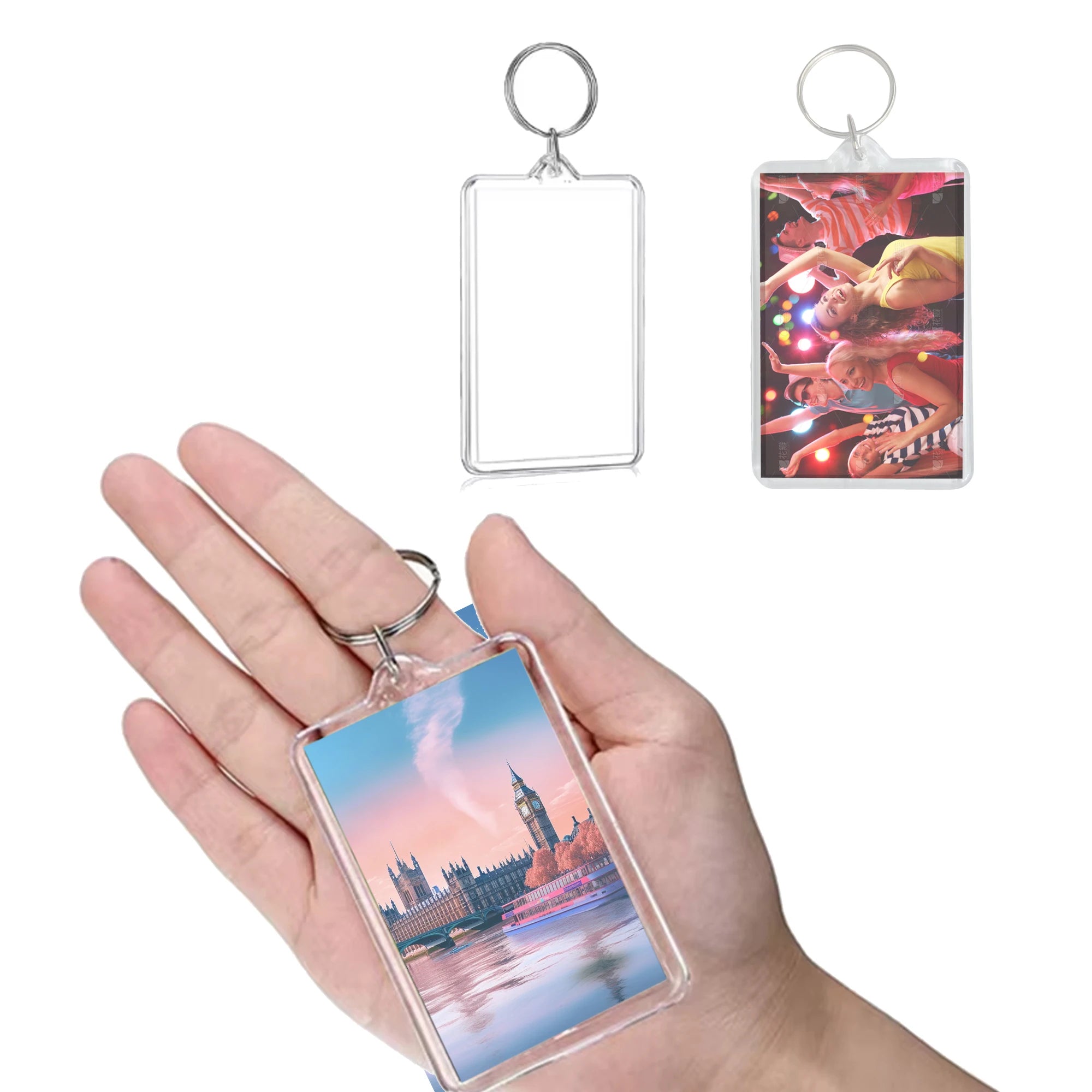 Custom Clear Rectangle Square Digital Photo Frame Keychain Holder UV Printing Plastic for Displaying Digital Images Keychain