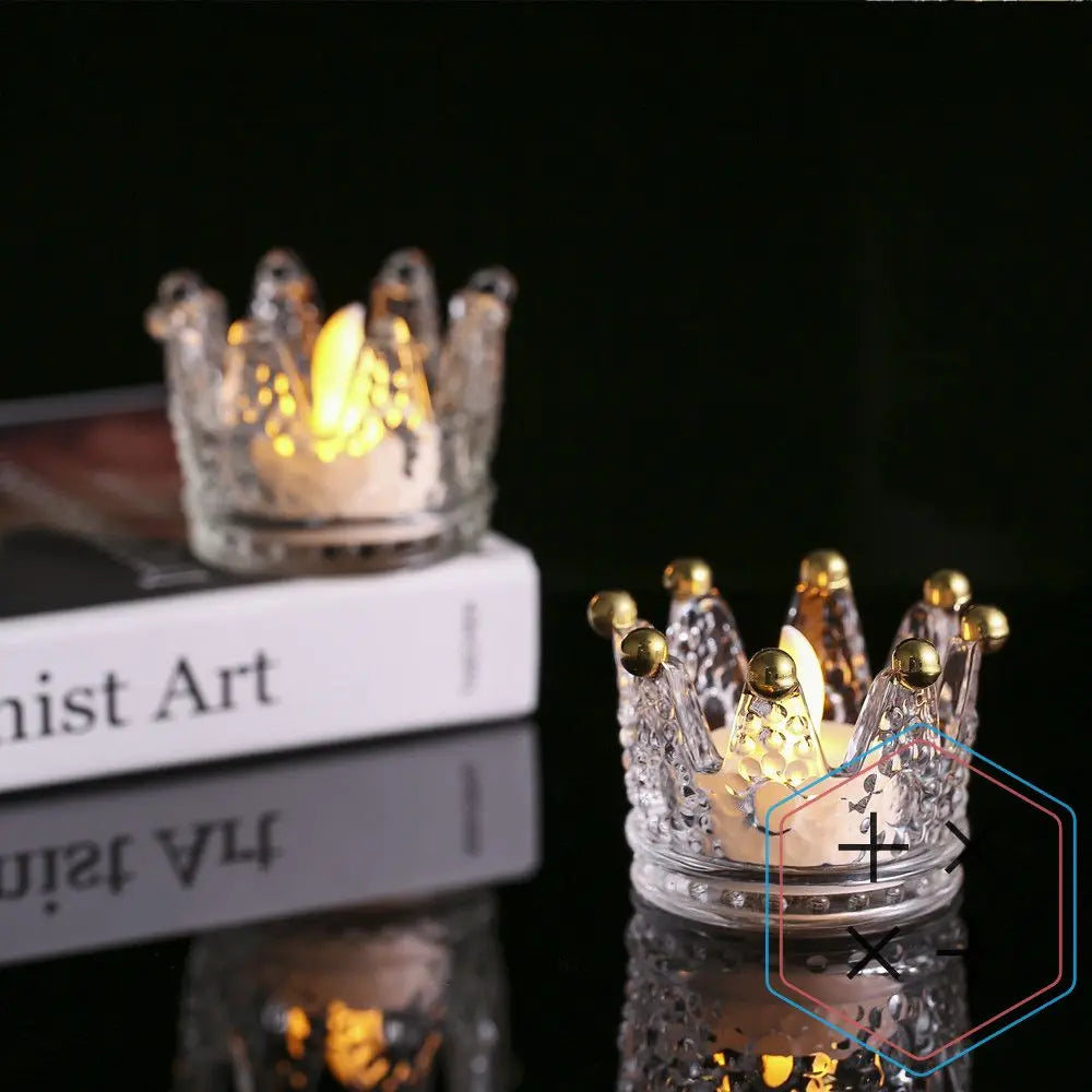 Luxury Elegant 7.5 CM Art Votive Decorative Candlestick Crown Glass Tealight Candle Holder for Home