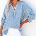2025 Summer Cross-Border Women's Long-Sleeve V-Neck Button Shirt - Elegant Belted Style for Feminine Charm
