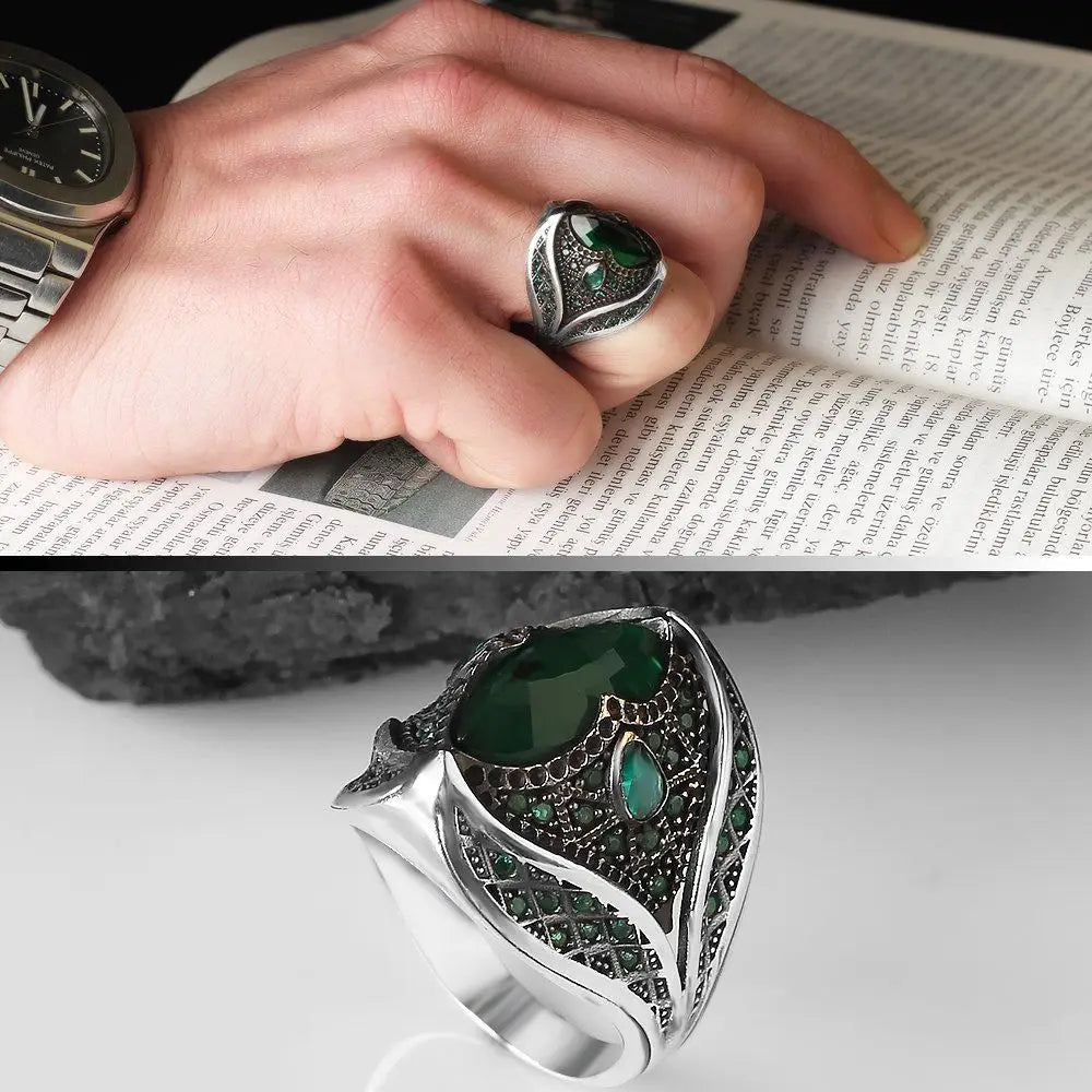 Wholesale Azuris VALKH1180 925 Sterling Silver Ottoman Style Men's Ring with Naturel Stone Agate Handmade Turkey