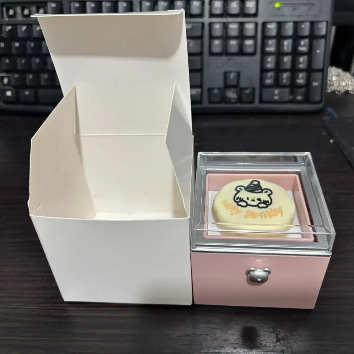 MU Anniversary 2 Side Love Eternal Cake Gift Box Acrylic Beauty Paper Box Necklace Ring Gift Set Paper Box