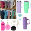 High Quality 40oz Rhinestone Pink Bow Tumblers Customize Bling Crystal Bow Tumblers Pearl Keychain Accessories 40 oz Cup Purple