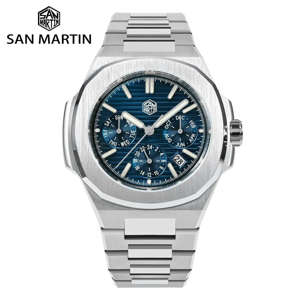 San martin Free Shipment Luxury Sapphire 10atm Vintage Multi-function Automatic Mechanical 316 Stainless Steel Watch for Sale