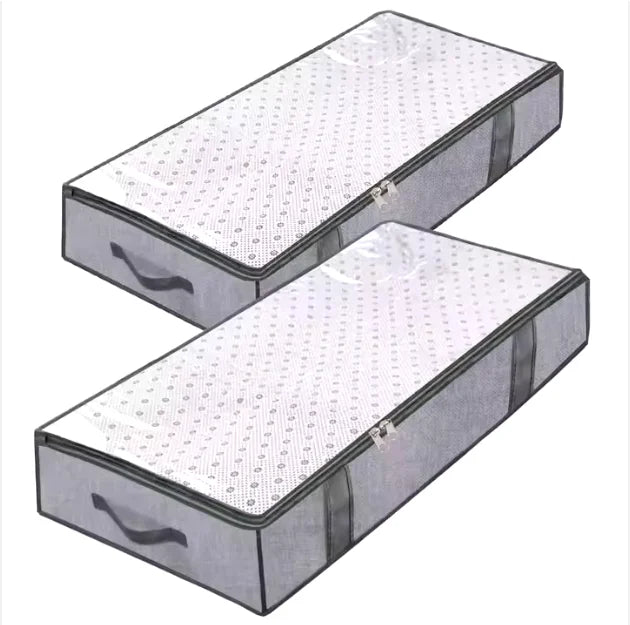 Breathable Bag  Set of 2 Grey Underbed Storage Bag Comforter and Quilt with Clear Window Zippers 4 Strong Handles