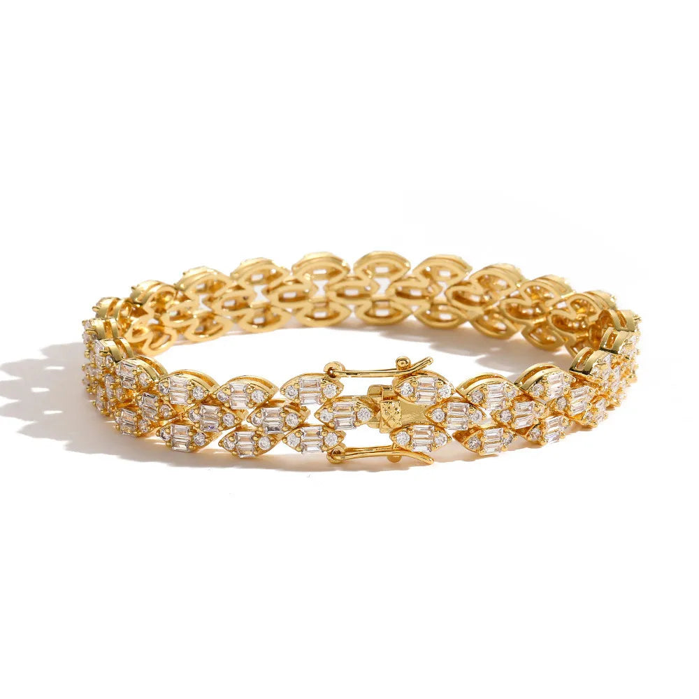 Wholesale Classic Princess Cut Zircon Fashion Jewelry Width Tennis Chain Gold Hip Hop Bracelet for Men Gift Party