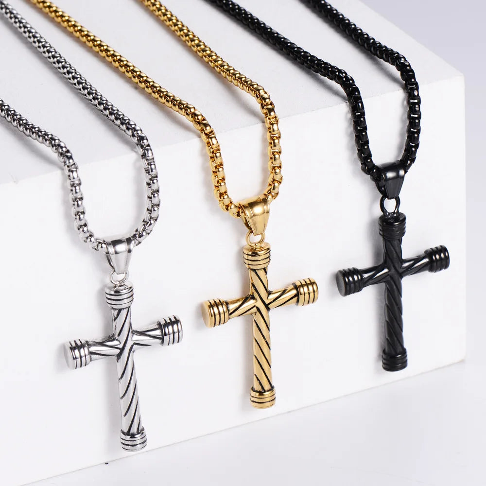 Drop Shipping Hip Hop Personalized Punk Christian Amulet Jewelry Gift Stainless Steel Cross Pendant Necklace for Men Women