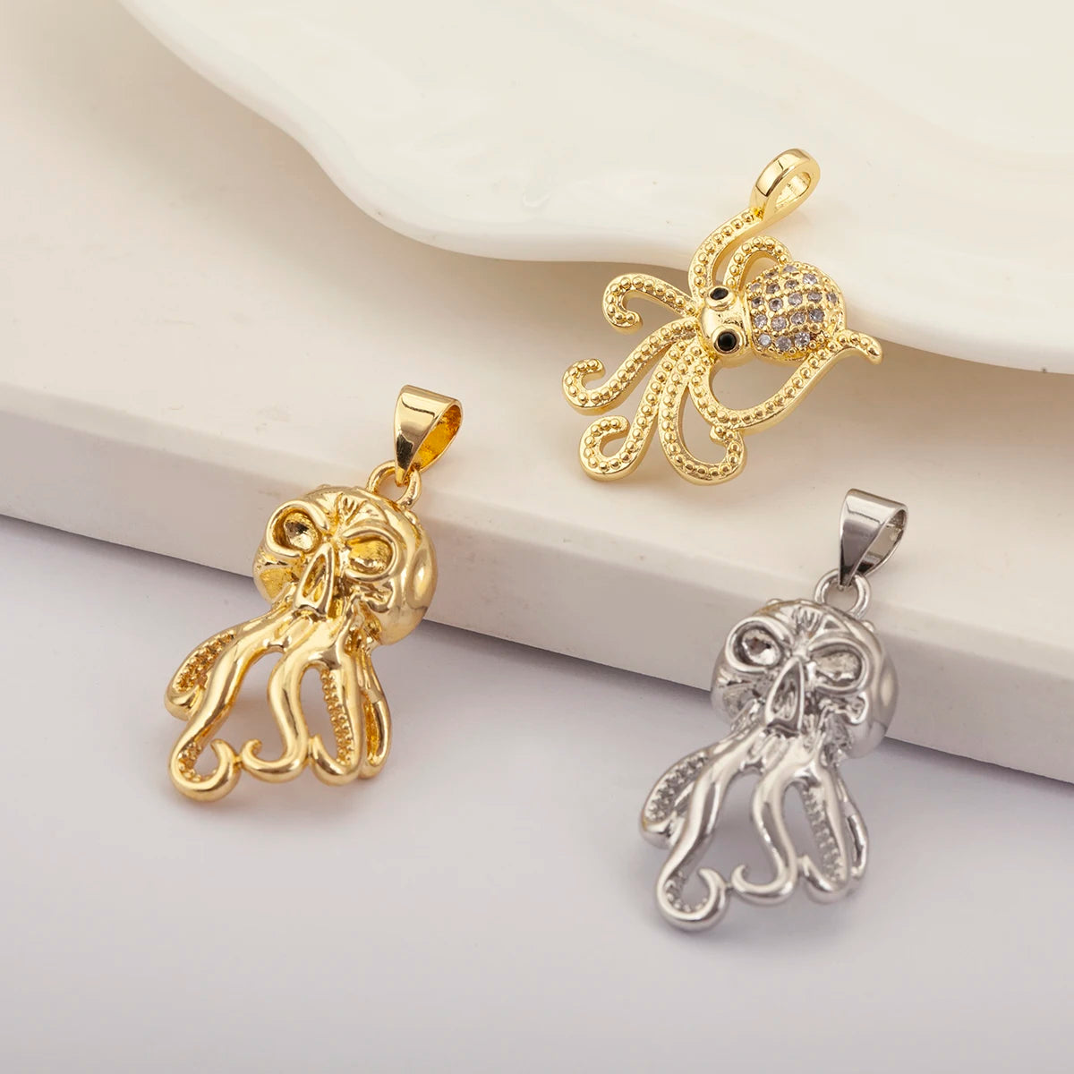QIKU Wholesale Sea Life Ocean Octopus Charm Cute Kids Animal Pendants | Cubic Zirconia Ocean Charms for Jewelry Making Charms