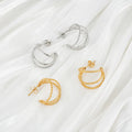 Women's Golden Round Hoop Earring Stainless Steel Three-layer Semiarc Studs Earring Circle Ear Accessories C-Gold Earring