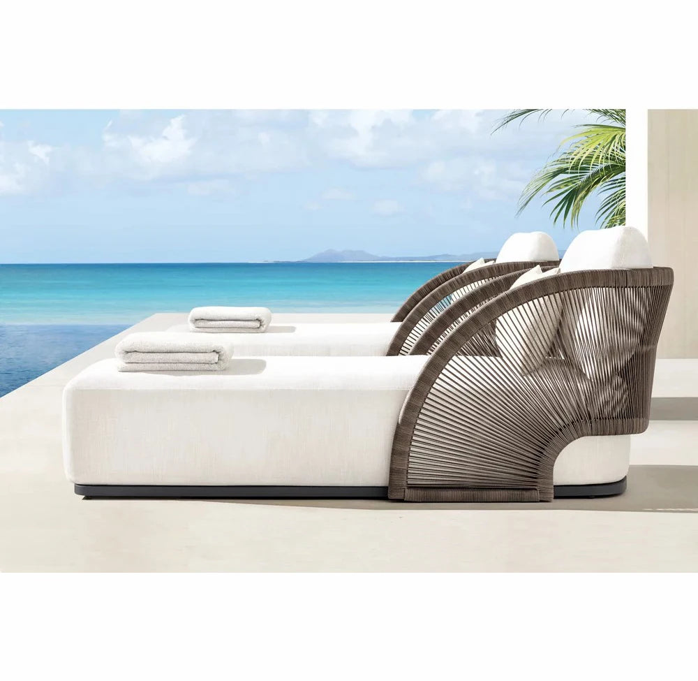 Modern Aluminum Outdoor Furniture with PE Rattan Woven Sun Loungers Water-proof Fabric for Hotel Courtyard & Villa Use
