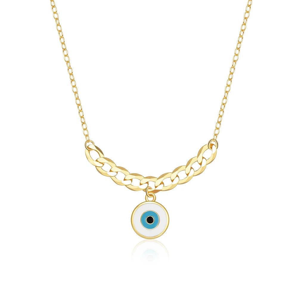 CANNER S925 Sterling Silver Cuban Chain Enamel Devil's Eye Charm Necklace Drop Oil 18K Gold-plated Handmade Jewelry Wholesale
