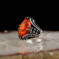 Men's Luxury 925 Sterling Silver Bezel Setting Ring with Zircon Natural Stone Turkish Wedding Party Gift Jewelry Customized Size