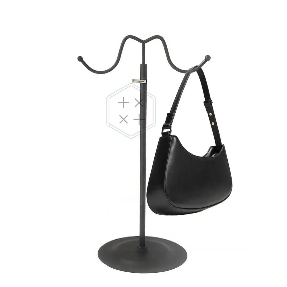 Polish Silver Metal Double Head for Bag Display Stand with Simple Design for Retail Shops Commercial Sectional Display Racks