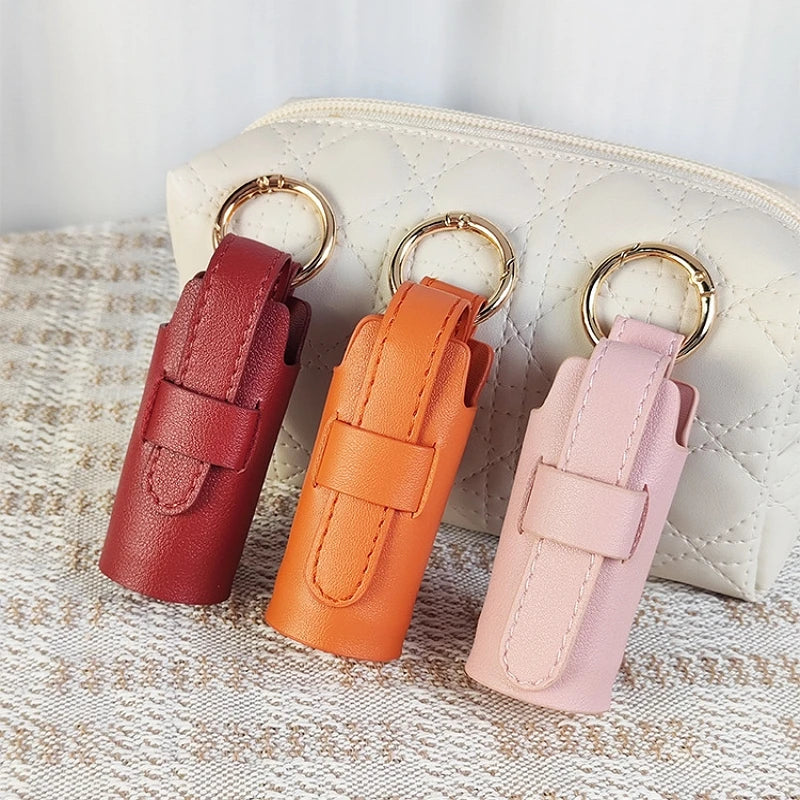Portable Mini Lipstick Bag with Metal Ring Makeup Lipstick Case Lip Balm Pouch for Bag Decoration Keyring