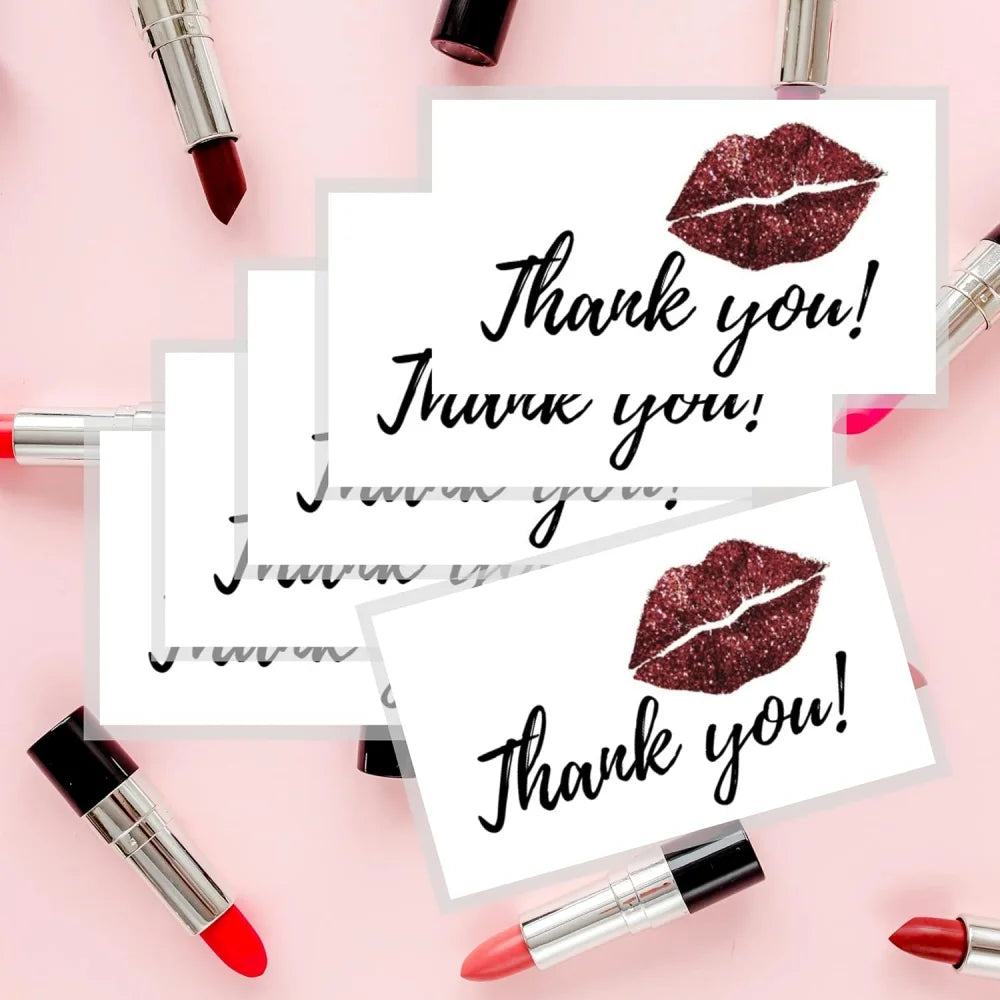 Custom Personalized Design Thank You Card Lip Type Salon Cosmetic Store Business logo Custom Branding Label with Red Lip
