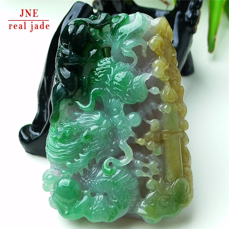 Myanmar Natural a Type Jadeite Jade Pendant Double Color Yellow and Green Dragon Brand Dragon Horse Emerald Pendant 88.96