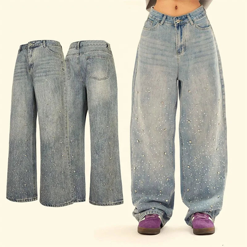 Custom Rhinestone Jeans for Women Streetwear Fashionable Jeans Pants