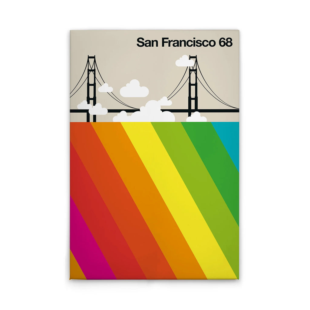 Made In Germany - Home Decor Canvas Picture Retro San Francisco - Wall Mural In Colourful And Cream - Stretcher Frame Art