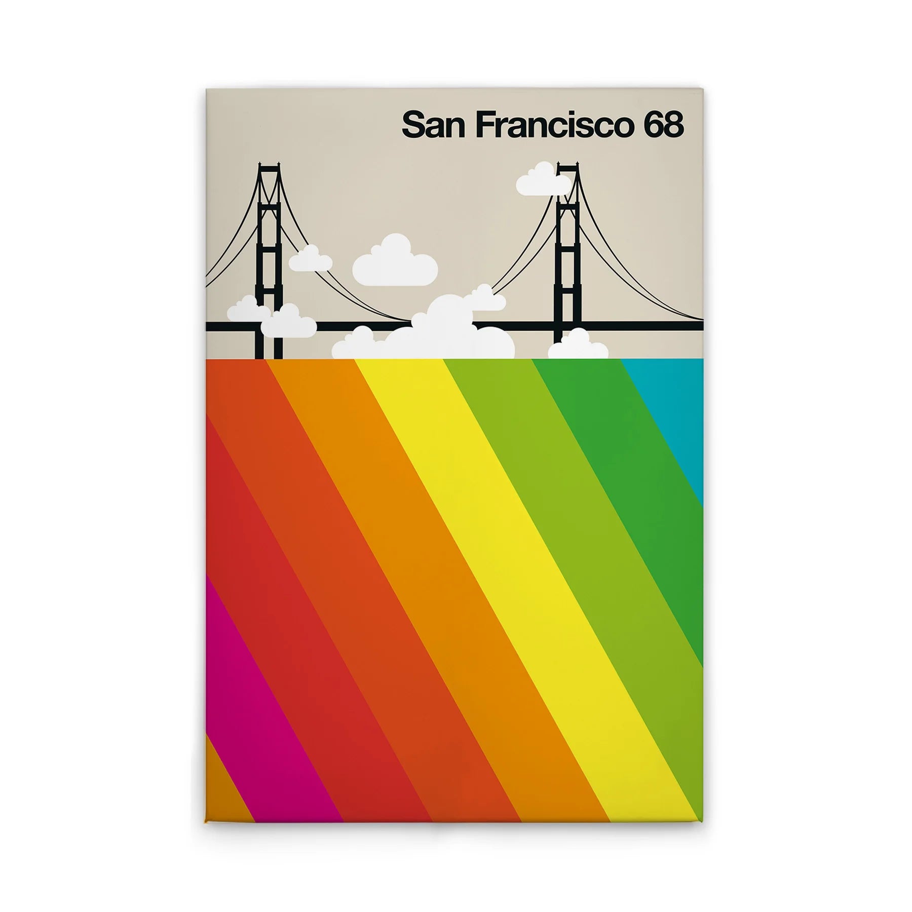 Made In Germany - Home Decor Canvas Picture Retro San Francisco - Wall Mural In Colourful And Cream - Stretcher Frame Art