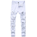 2025 Spring/Summer Men's Casual Large Ripped Elastic Straight-Leg Jeans Slim-Fitting  Multi-Ripped  Multi-Colored Men's Jeans