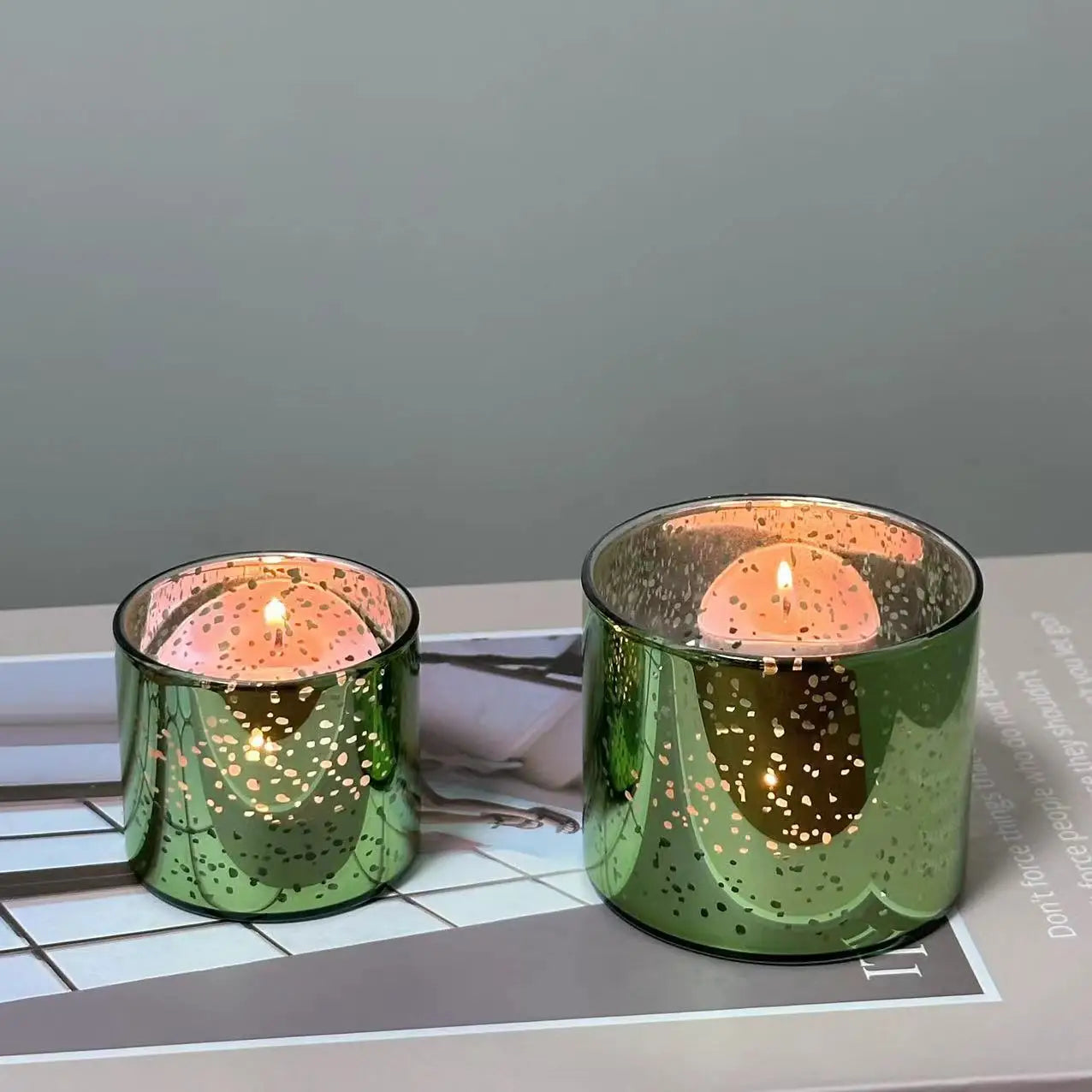 Green Plating Glass Candle Stand and Container Home Decoration Votive Holder