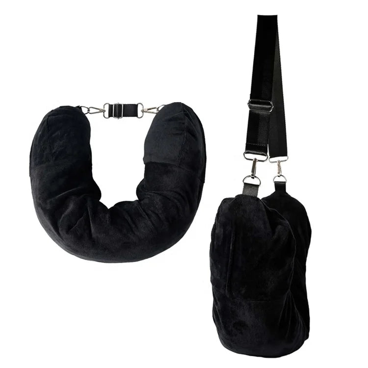 Direct Sales Reasonable Price Custom logo Transformable and Expandable Black Travel Pillow for Neck Support with Clothes