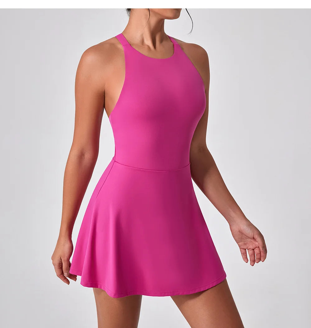 New Style Slimming Anti-Lightening Quick-Drying Feather Tennis Skirt Beautiful Back Fitness One-Piece Sports Bodysuits&Jumpsuits