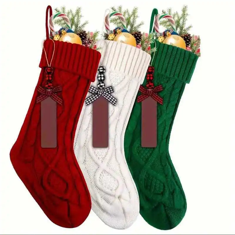 DDP Personalized 18-Inch Large Fried Dough Twists Knitting Socks Christmas with Tag Printed Name Christmas Stockings