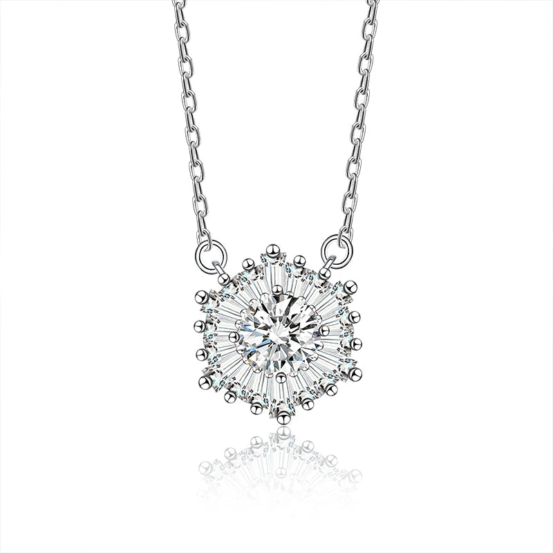 XMD002 Luxury Design 925 Sterling Silver 1Ct Moissanite Snowflake Star Pendant Necklace Women Fashion Fine Jewelry