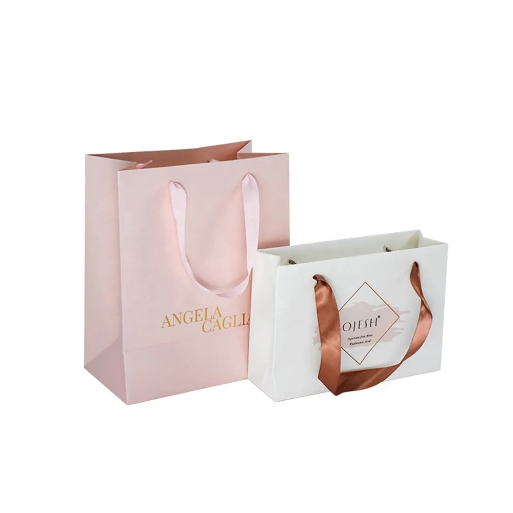 Custom Salon Bag with Ribbon Printed Logo Paper Manufactory Spot UV Square Size Luxury Black Offset Printing Coated Paper