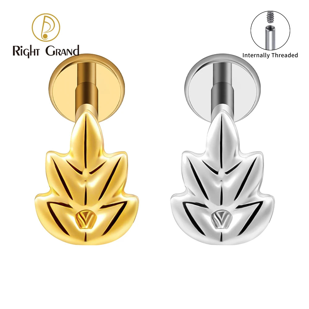 ASTM F136 Titanium Fern Leaf Labret Stud 16G Tiny Plant Tree Tragus Monroe Cartilage Earlobe Piercing Body Jewelry