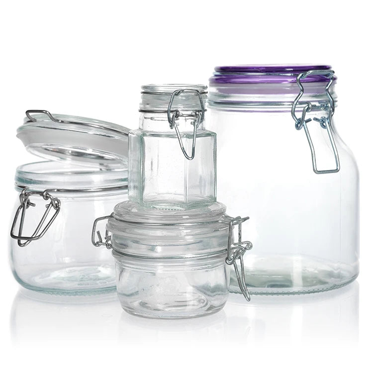500-3000ml Round Wide Mouth Clear Glass Honey Jam Jar Chili Sauce Food Storage Empty Bottle With Seal Flip Clip Cap/Lid