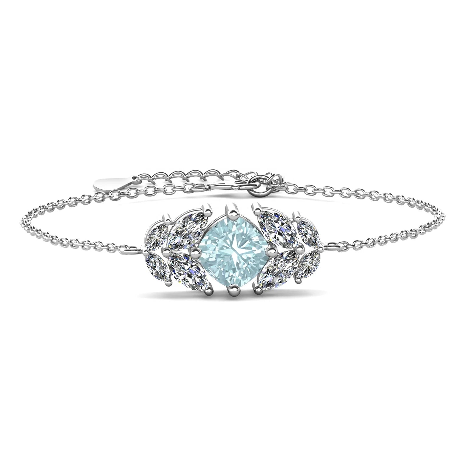 925 Sterling Silver Natural Gem Stone Jewelry Blue Topaz Adjustable Chain Bracelet for Women Destiny Jewellery